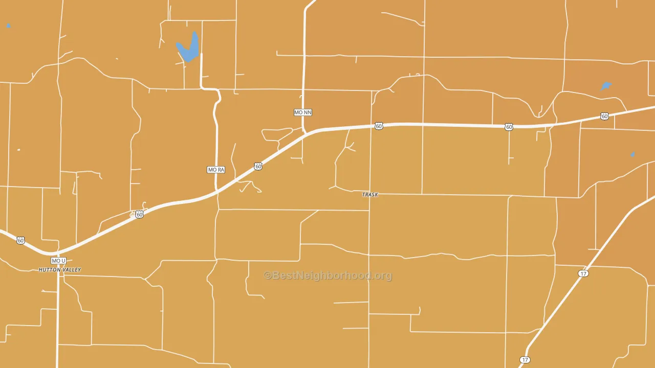 Map of the best neighborhoods in the Trask area, with better matches in green and worse matches in red