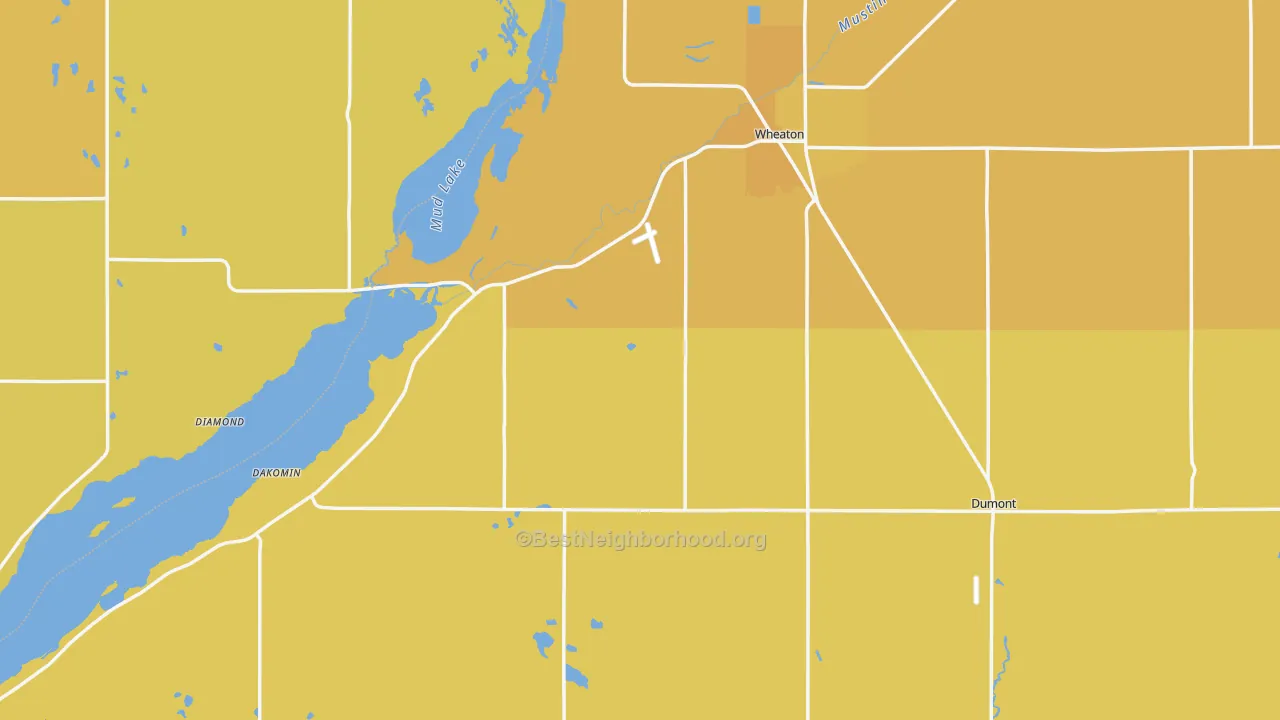 Map of the best neighborhoods in the Traverse County area, with better matches in green and worse matches in red
