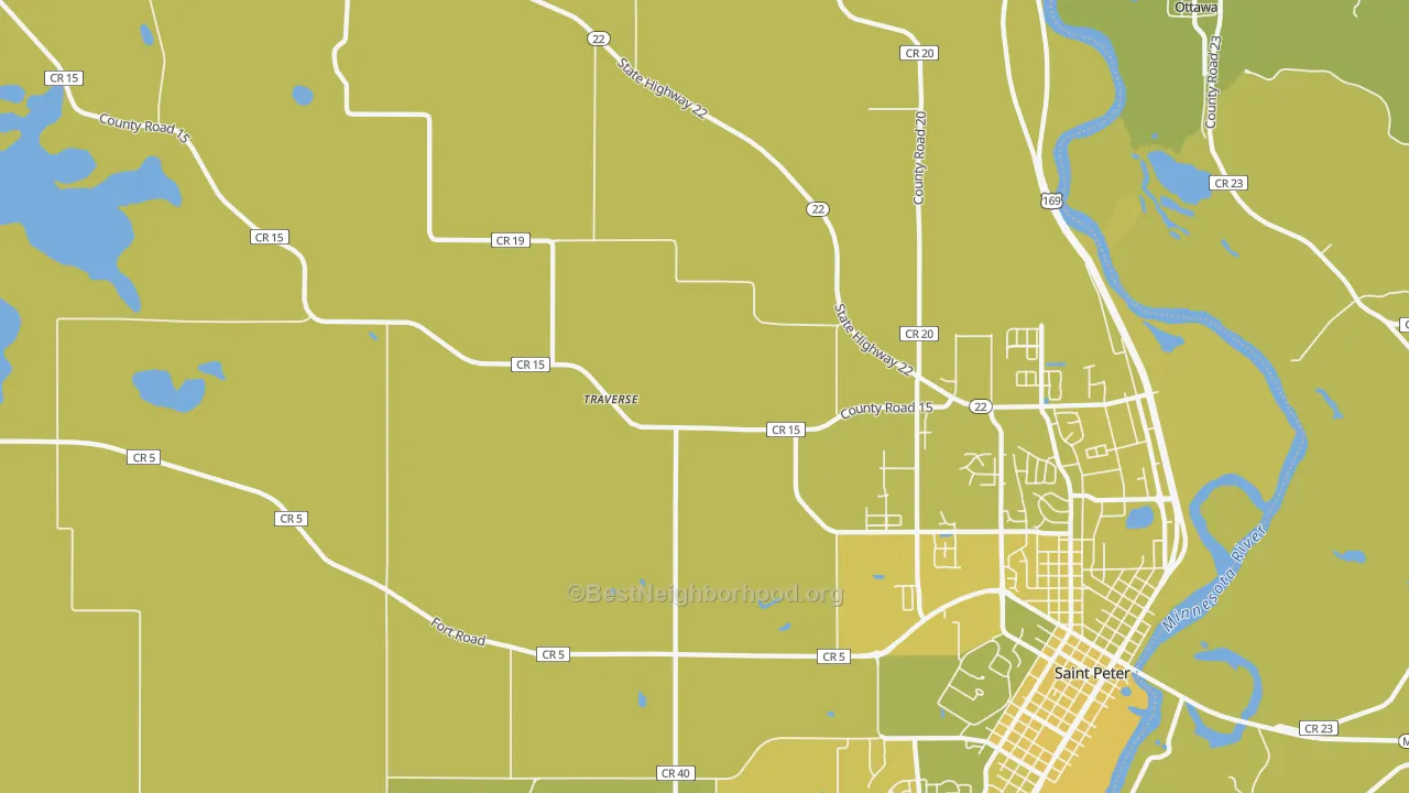 Map of the best neighborhoods in the Traverse area, with better matches in green and worse matches in red
