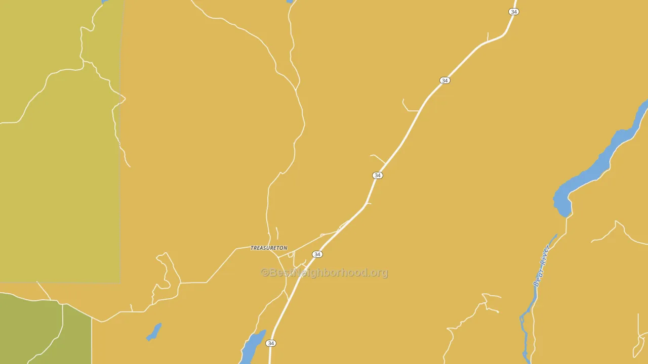Map of the best neighborhoods in the Treasureton area, with better matches in green and worse matches in red