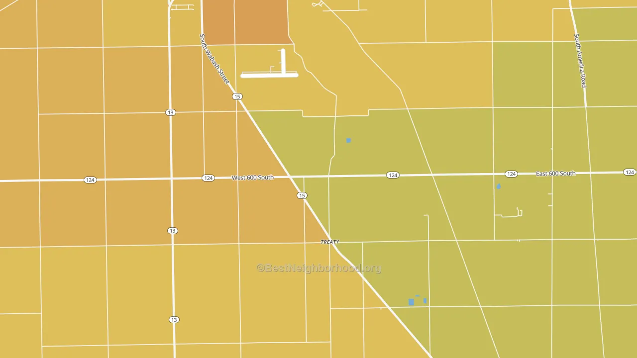 Map of the best neighborhoods in the Treaty area, with better matches in green and worse matches in red