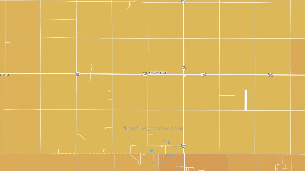 Map of the best neighborhoods in the Treece area, with better matches in green and worse matches in red