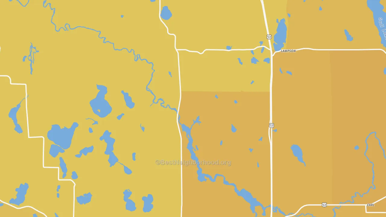 Map of the best neighborhoods in the Trego area, with better matches in green and worse matches in red