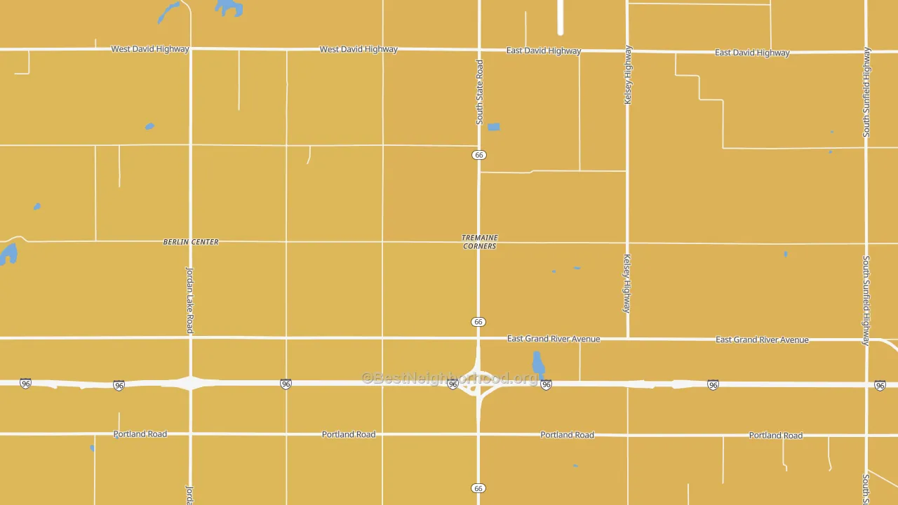 Map of the best neighborhoods in the Tremaine Corners area, with better matches in green and worse matches in red