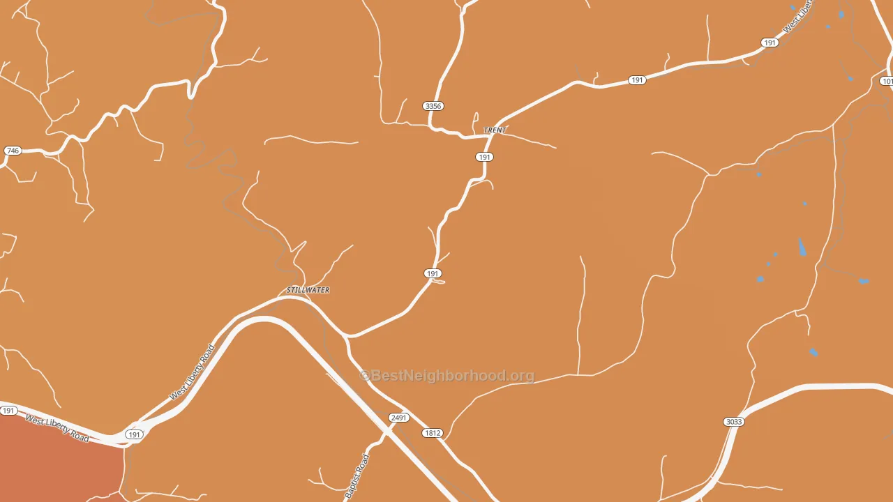 Map of the best neighborhoods in the Trent area, with better matches in green and worse matches in red