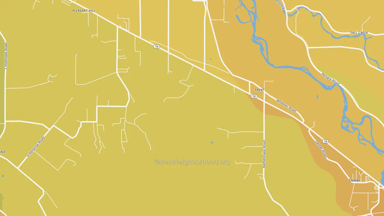 Map of the best neighborhoods in the Trent area, with better matches in green and worse matches in red