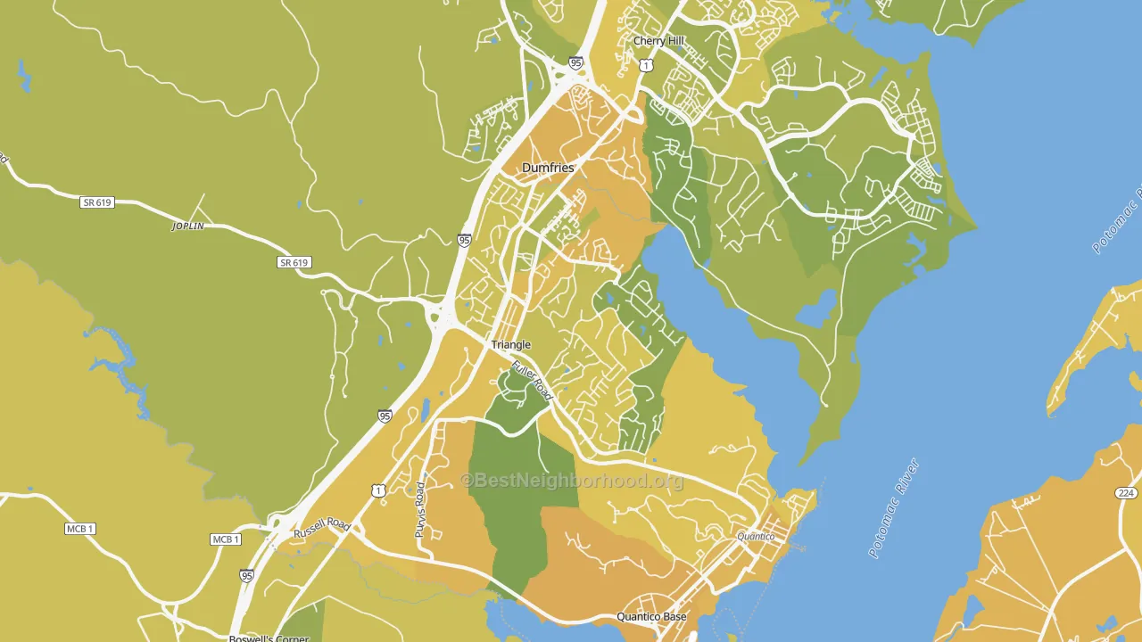 Map of the best neighborhoods in the Triangle area, with better matches in green and worse matches in red