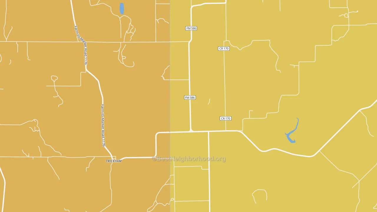 Map of the best neighborhoods in the Trickham area, with better matches in green and worse matches in red