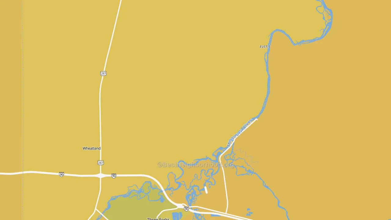 Map of the best neighborhoods in the Trident area, with better matches in green and worse matches in red