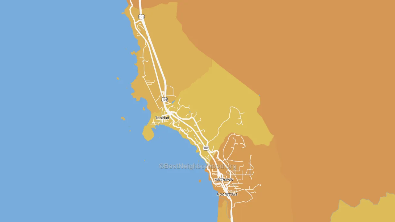 Map of the best neighborhoods in the Trinidad area, with better matches in green and worse matches in red