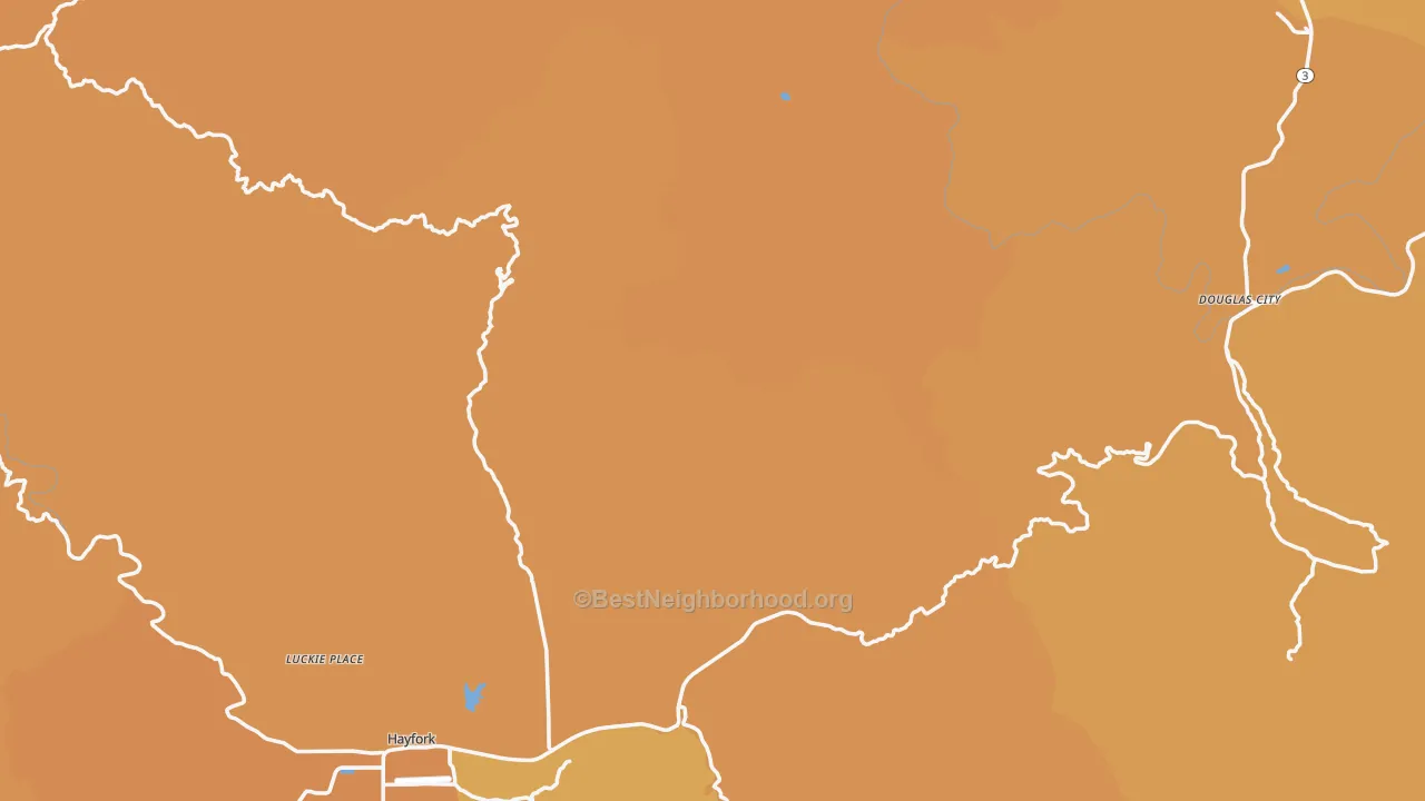 Map of the best neighborhoods in the Trinity County area, with better matches in green and worse matches in red