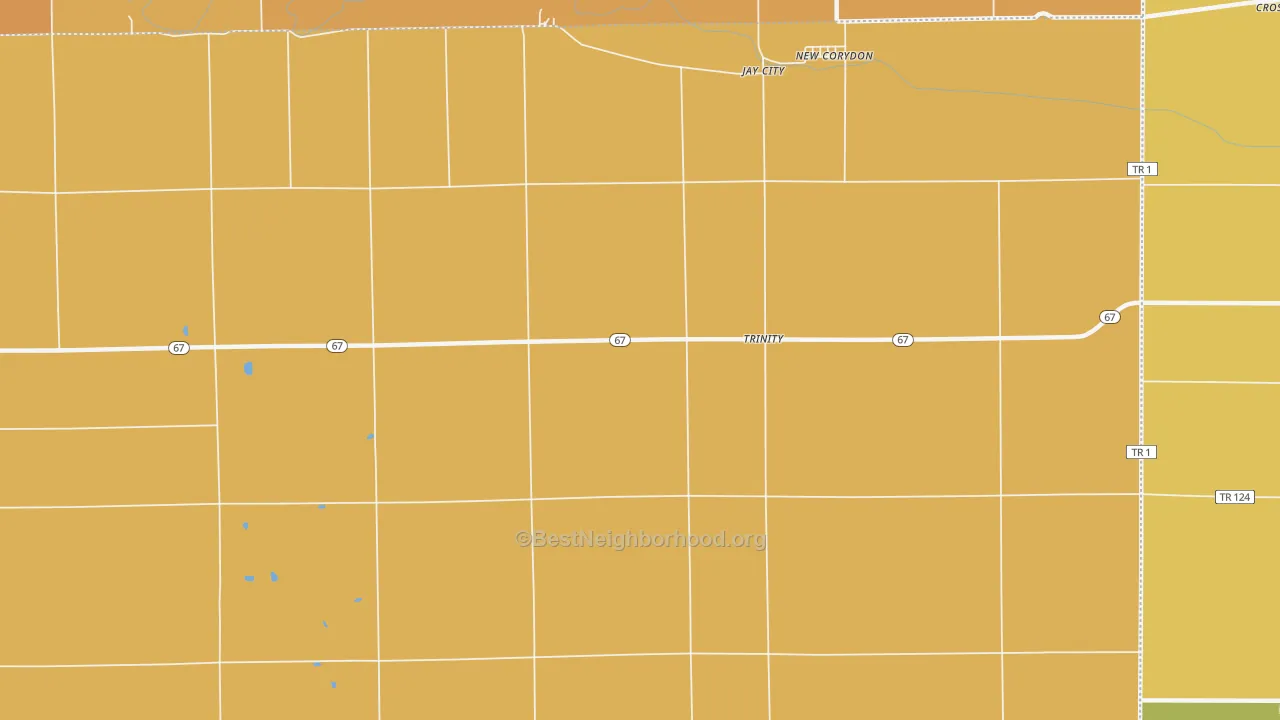 Map of the best neighborhoods in the Trinity area, with better matches in green and worse matches in red