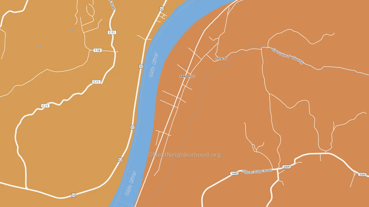 Map of the best neighborhoods in the Trinity area, with better matches in green and worse matches in red
