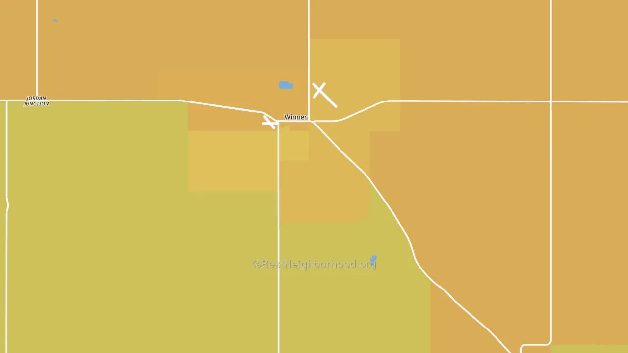 Map of the best neighborhoods in the Tripp County area, with better matches in green and worse matches in red