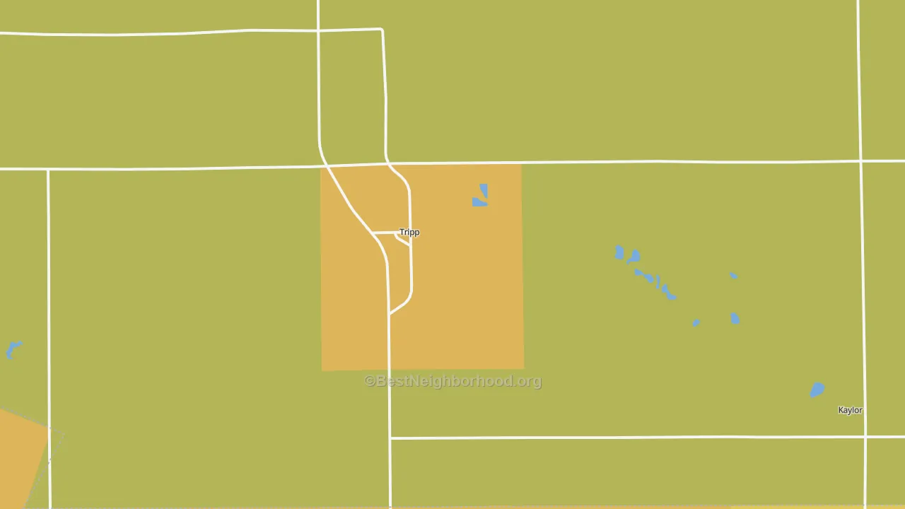 Map of the best neighborhoods in the Tripp area, with better matches in green and worse matches in red