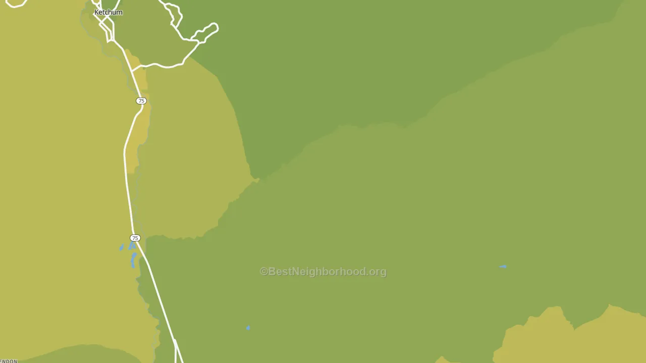 Map of the best neighborhoods in the Triumph area, with better matches in green and worse matches in red