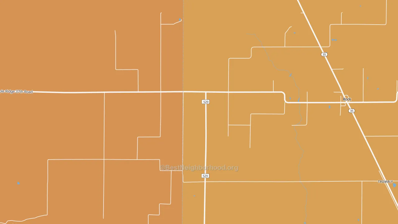 Map of the best neighborhoods in the Trombly area, with better matches in green and worse matches in red