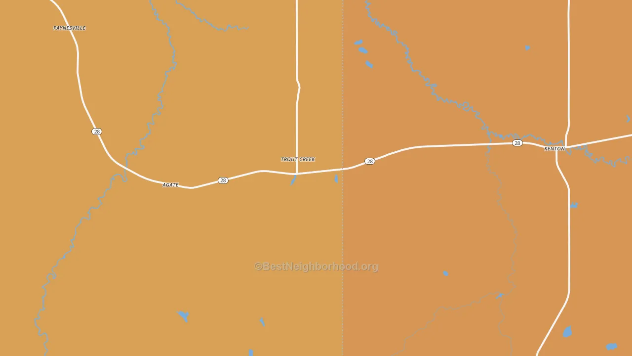Map of the best neighborhoods in the Trout Creek area, with better matches in green and worse matches in red