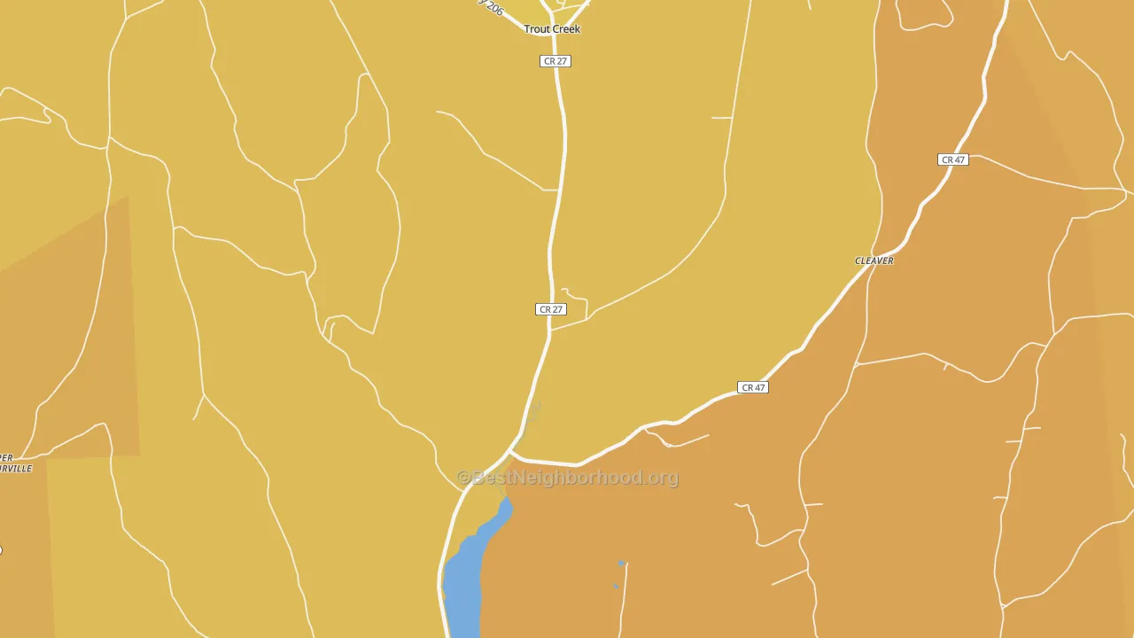 Map of the best neighborhoods in the Trout Creek area, with better matches in green and worse matches in red