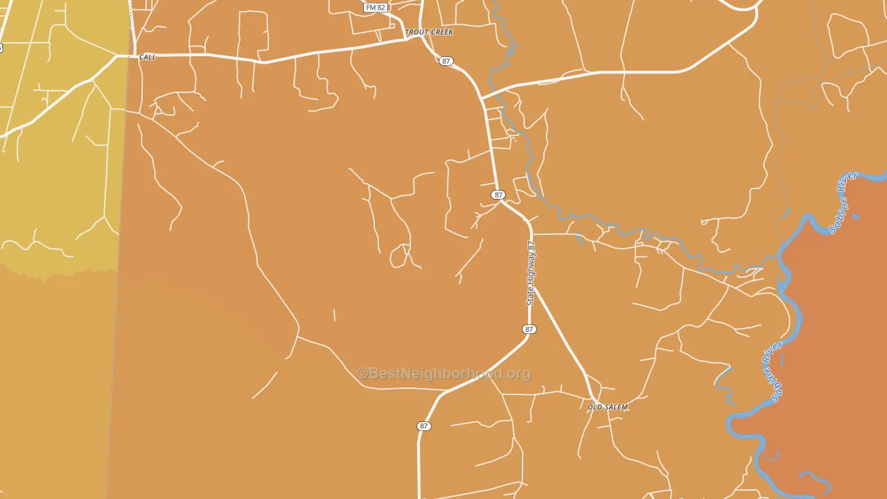 Map of the best neighborhoods in the Trout Creek area, with better matches in green and worse matches in red