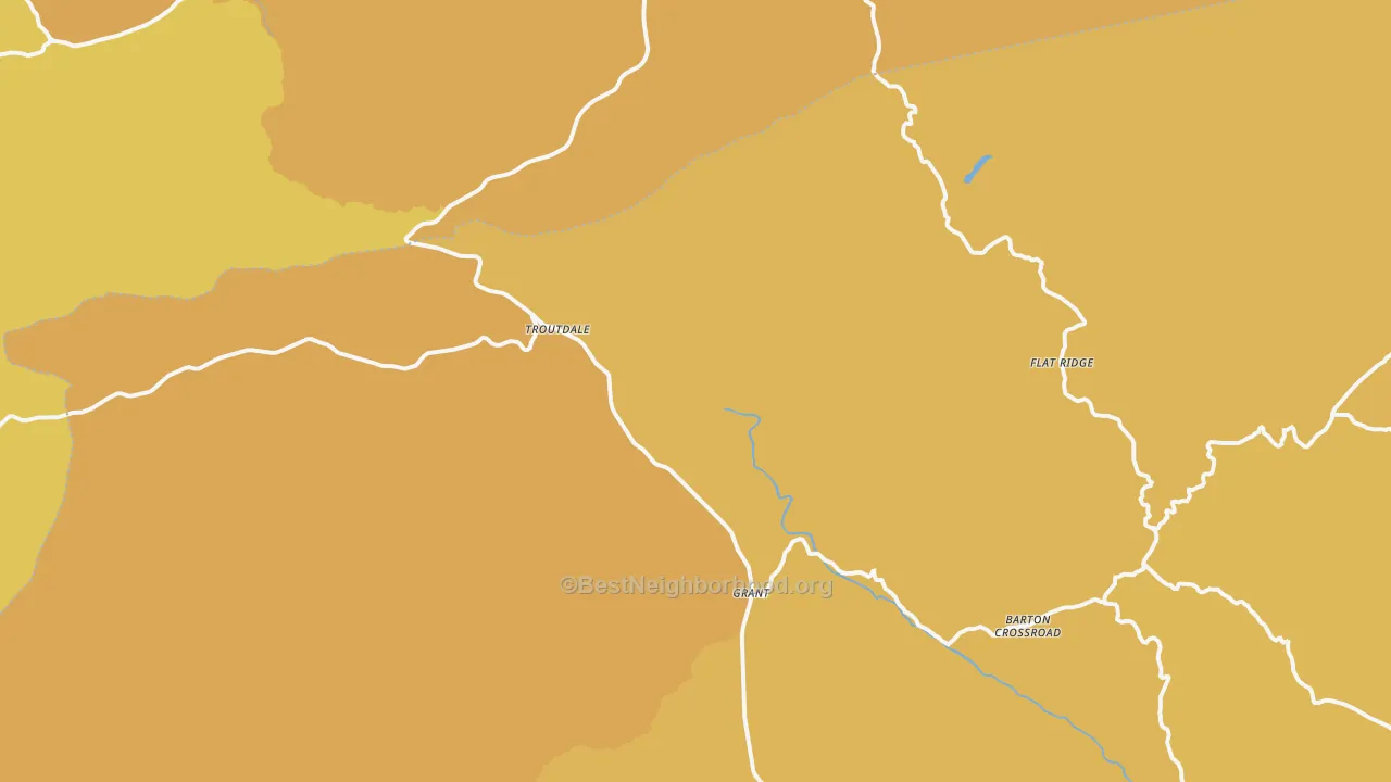 Map of the best neighborhoods in the Troutdale area, with better matches in green and worse matches in red