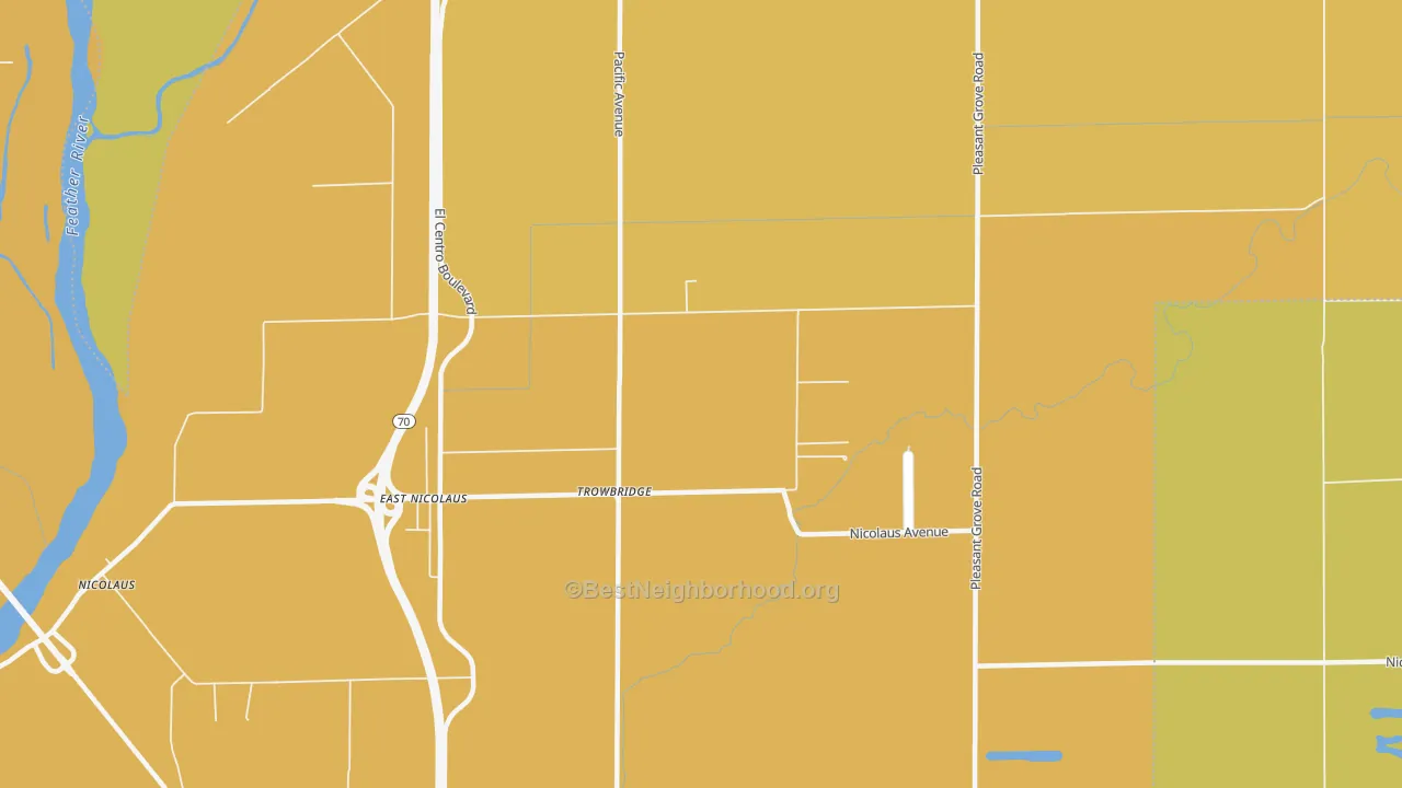 Map of the best neighborhoods in the Trowbridge area, with better matches in green and worse matches in red