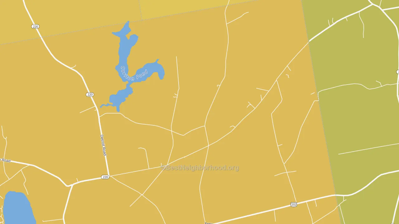 Map of the best neighborhoods in the Troy Center area, with better matches in green and worse matches in red