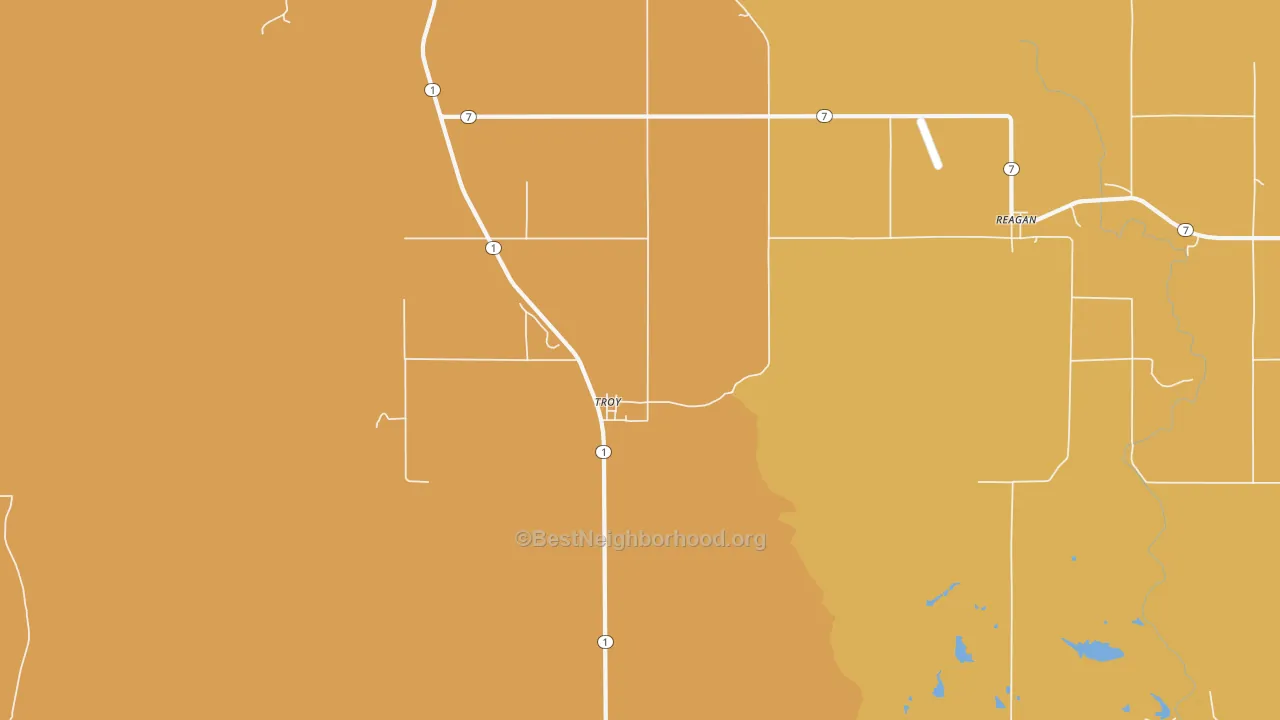 Map of the best neighborhoods in the Troy area, with better matches in green and worse matches in red