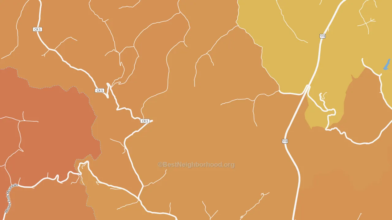 Map of the best neighborhoods in the Troy Town area, with better matches in green and worse matches in red