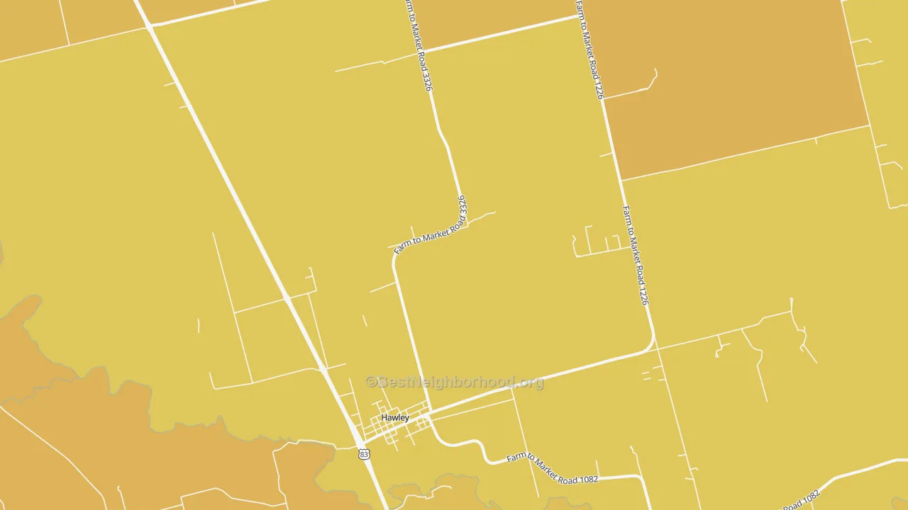 Map of the best neighborhoods in the Truby area, with better matches in green and worse matches in red