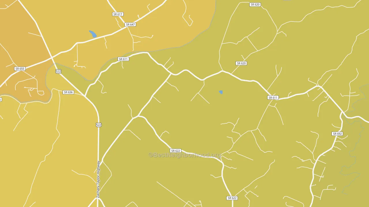 Map of the best neighborhoods in the Trueblue area, with better matches in green and worse matches in red