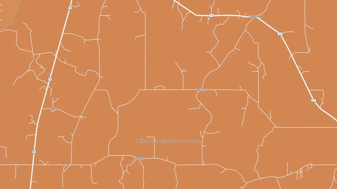 Map of the best neighborhoods in the Truitt area, with better matches in green and worse matches in red