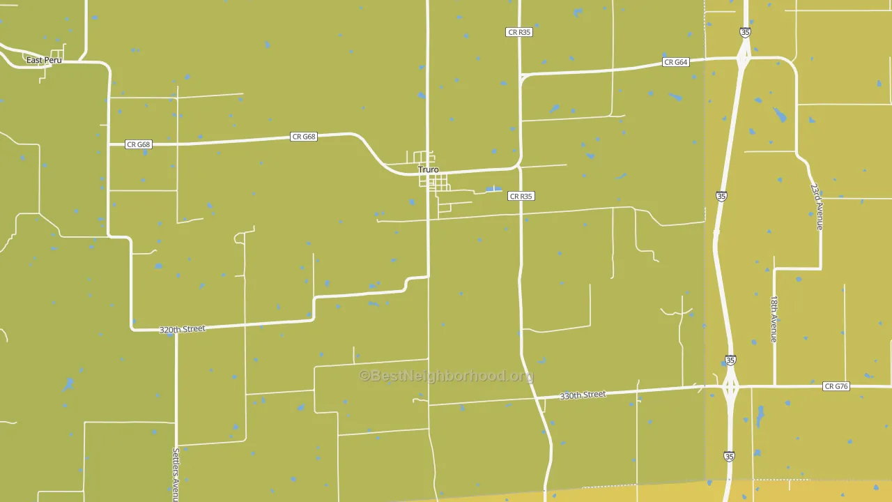 Map of the best neighborhoods in the Truro area, with better matches in green and worse matches in red