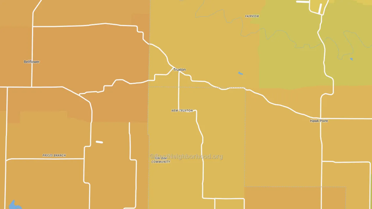 Map of the best neighborhoods in the Truxton area, with better matches in green and worse matches in red