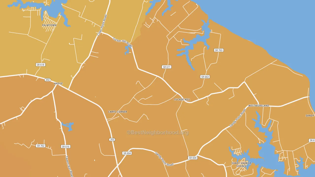 Map of the best neighborhoods in the Tucker Hill area, with better matches in green and worse matches in red
