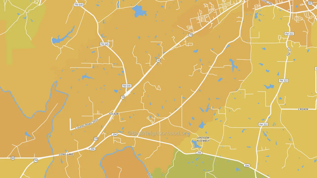 Map of the best neighborhoods in the Tucker area, with better matches in green and worse matches in red