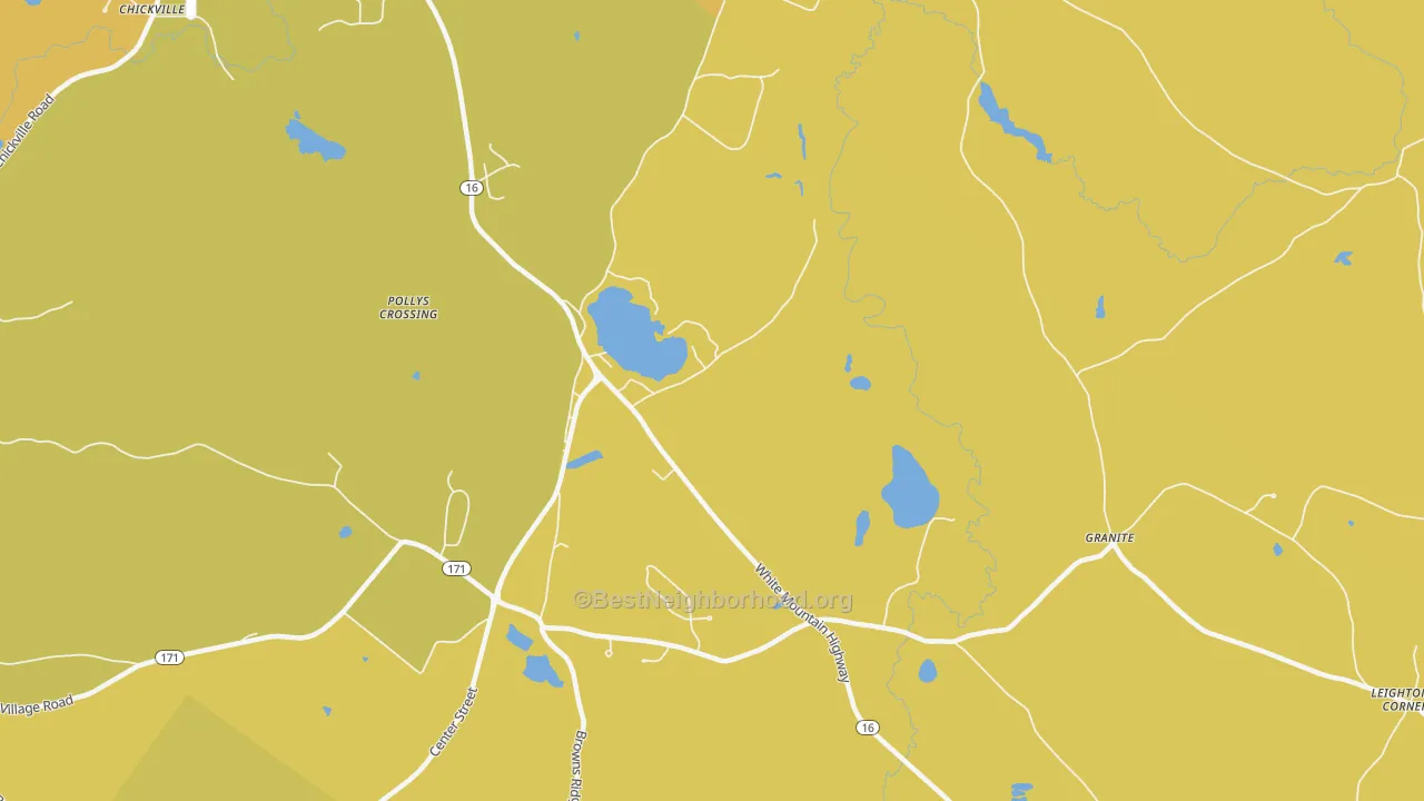 Map of the best neighborhoods in the Tuftonboro area, with better matches in green and worse matches in red