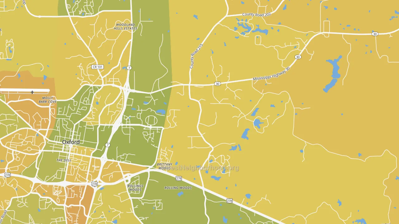 Map of the best neighborhoods in the Tula area, with better matches in green and worse matches in red