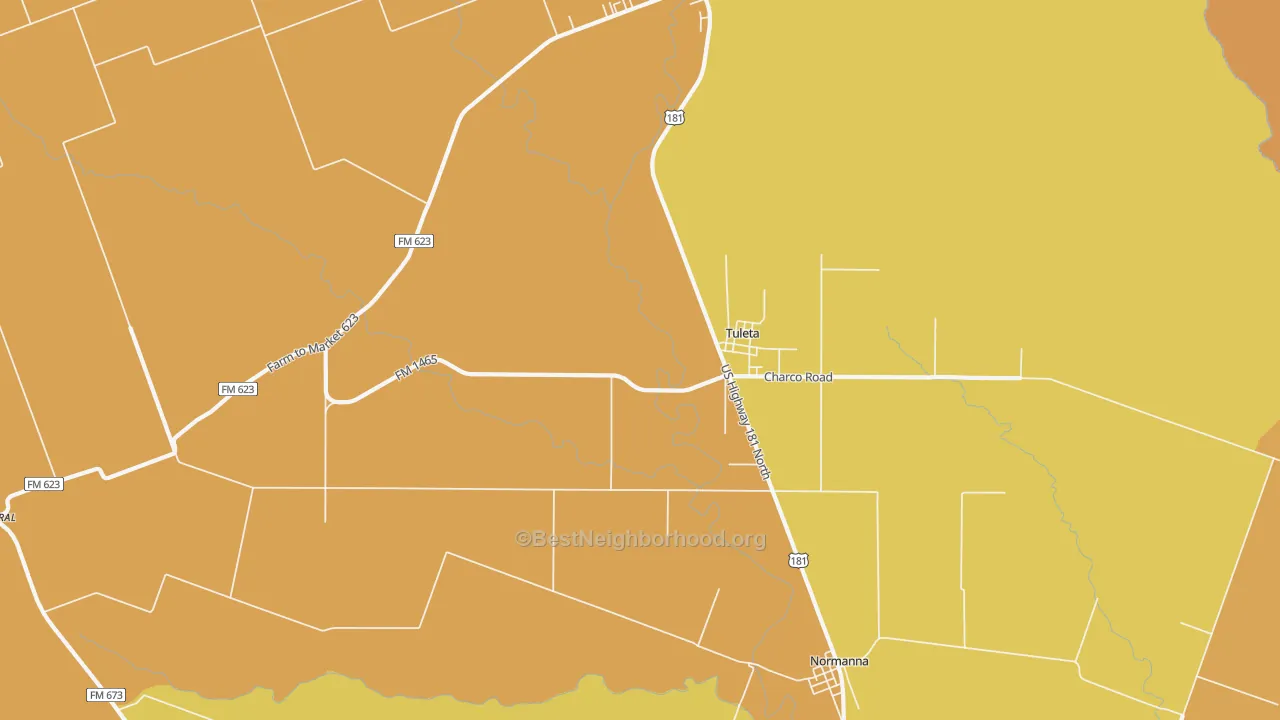 Map of the best neighborhoods in the Tuleta area, with better matches in green and worse matches in red