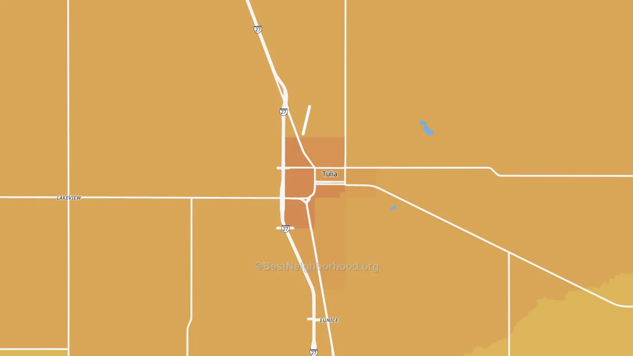 Map of the best neighborhoods in the Tulia area, with better matches in green and worse matches in red