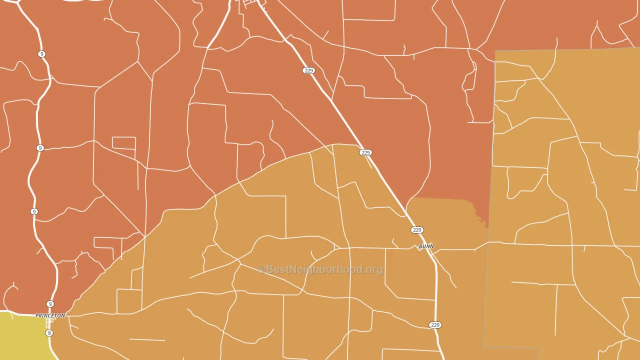 Map of the best neighborhoods in the Tulip area, with better matches in green and worse matches in red