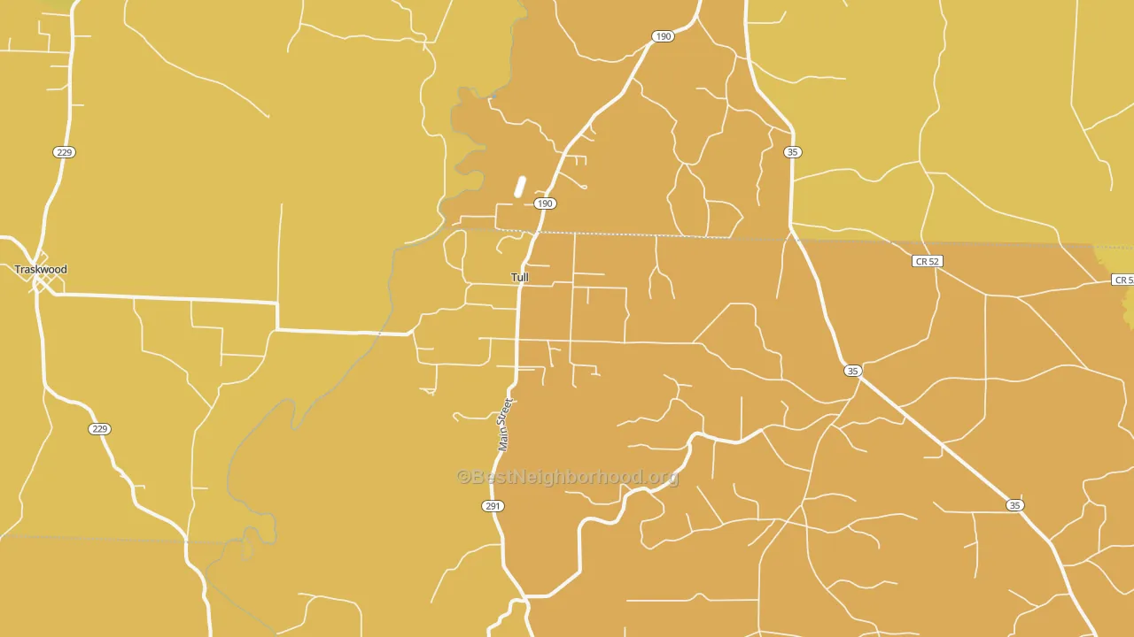 Map of the best neighborhoods in the Tull area, with better matches in green and worse matches in red