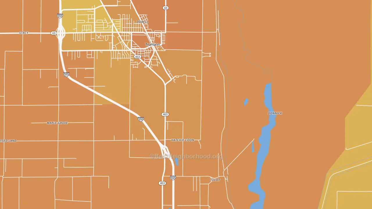 Map of the best neighborhoods in the Tulot area, with better matches in green and worse matches in red