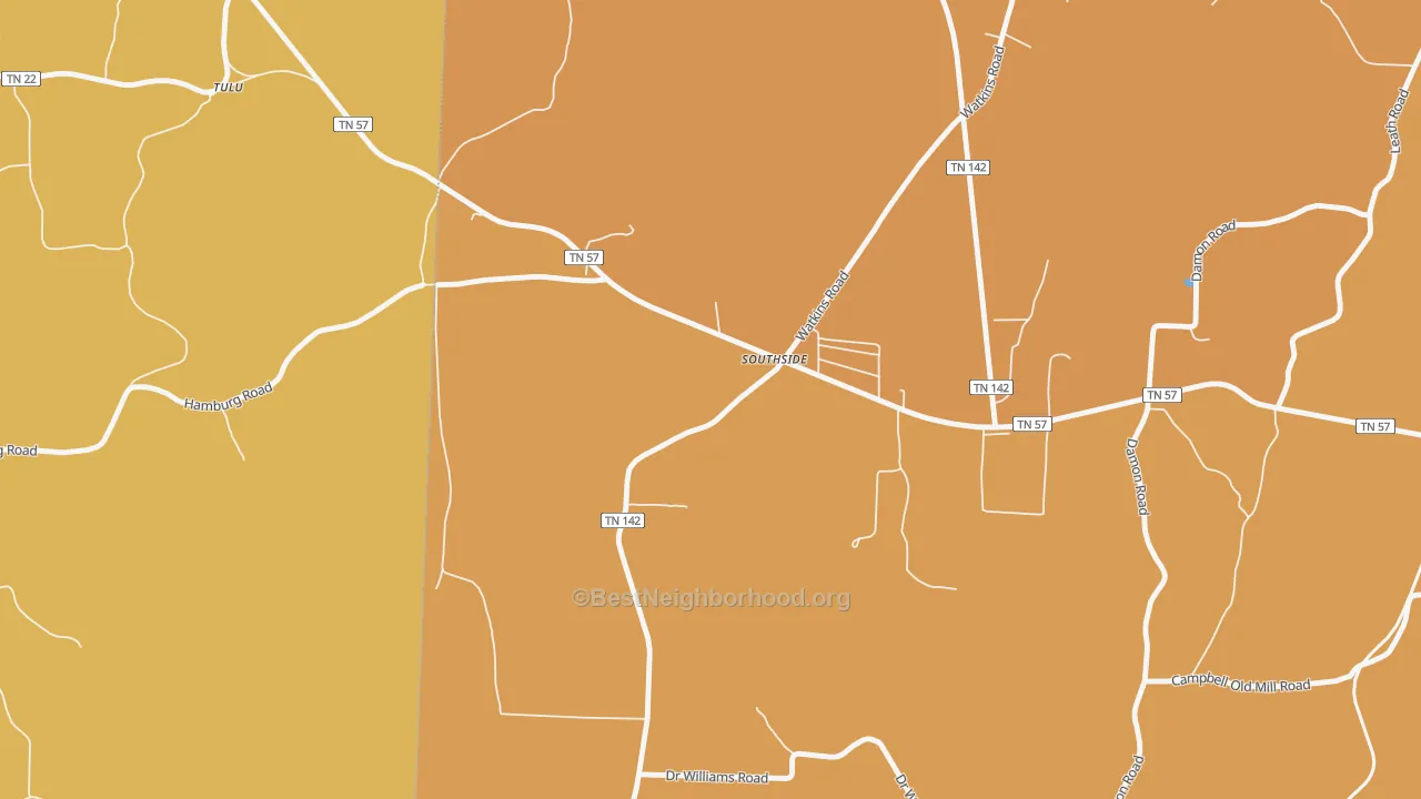 Map of the best neighborhoods in the Tulu area, with better matches in green and worse matches in red