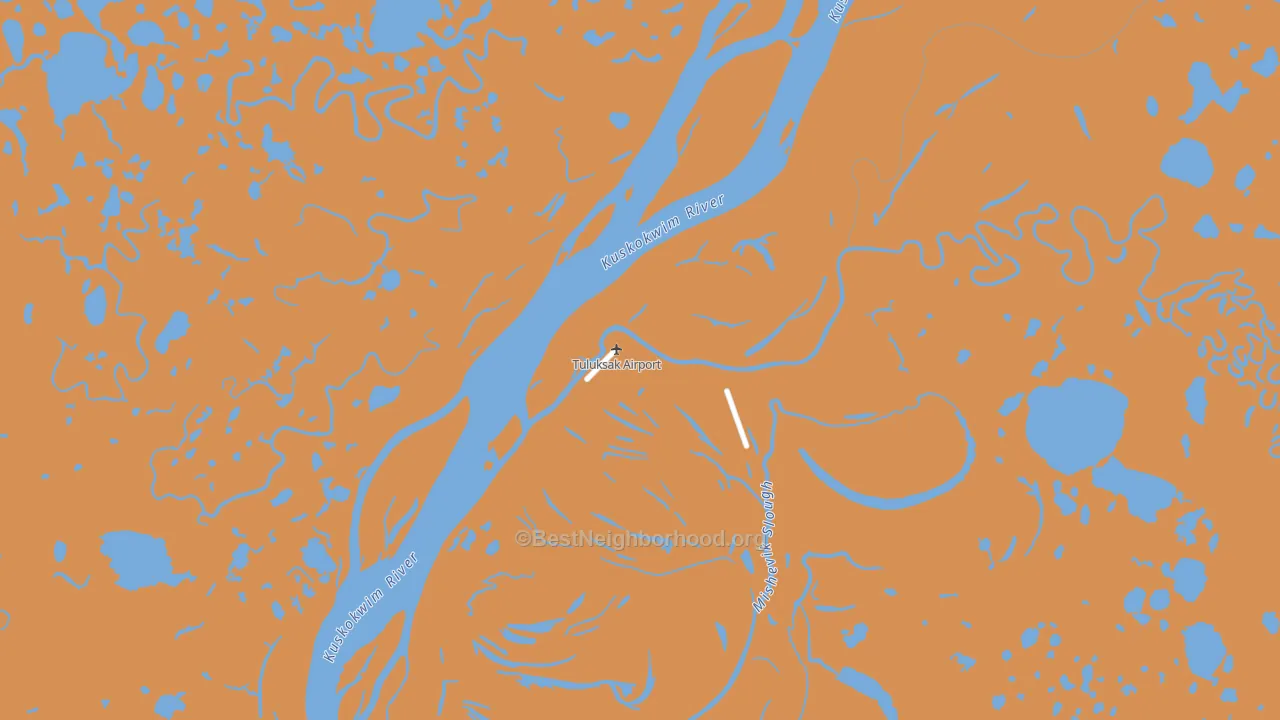 Map of the best neighborhoods in the Tuluksak area, with better matches in green and worse matches in red
