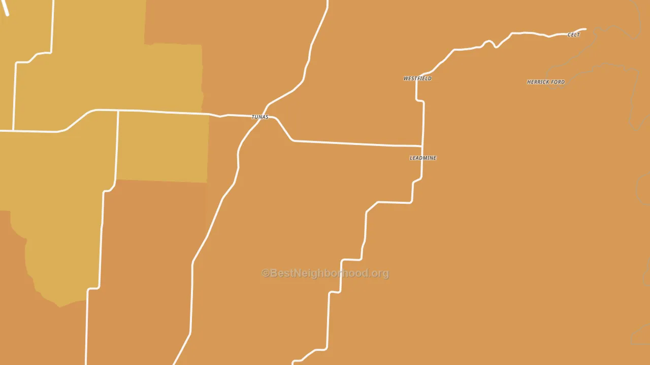Map of the best neighborhoods in the Tunas area, with better matches in green and worse matches in red