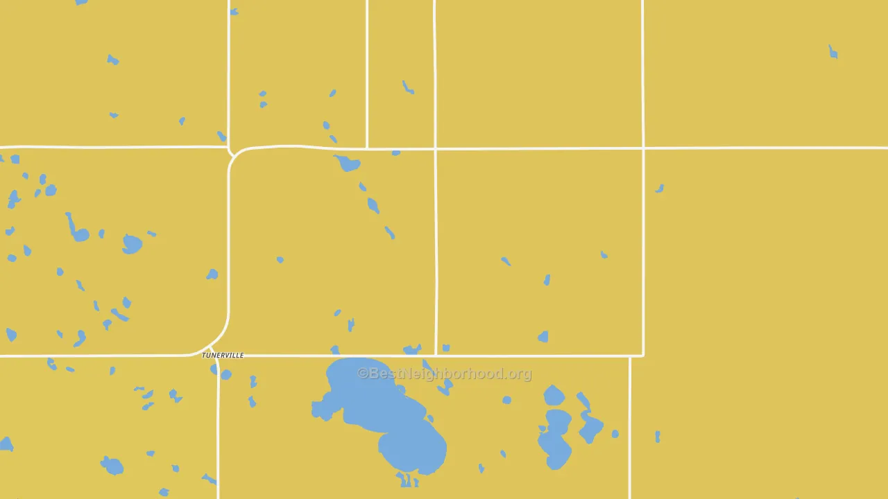 Map of the best neighborhoods in the Tunerville area, with better matches in green and worse matches in red