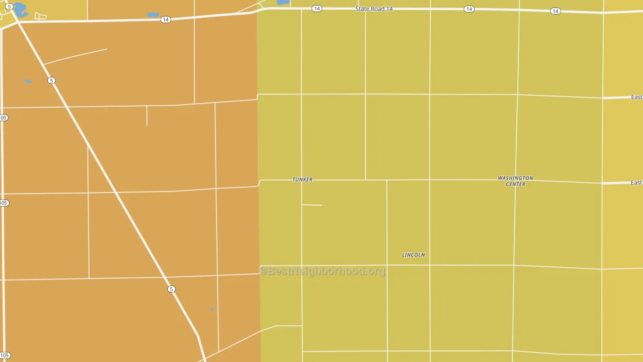 Map of the best neighborhoods in the Tunker area, with better matches in green and worse matches in red
