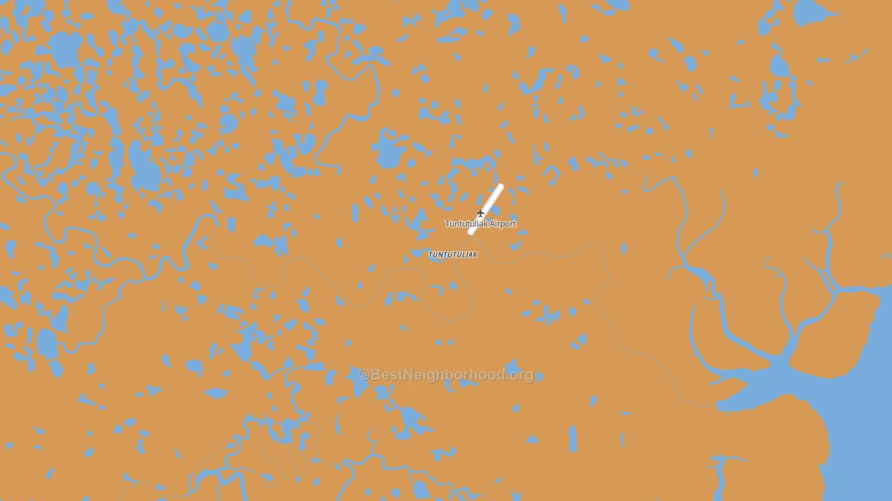 Map of the best neighborhoods in the Tuntutuliak area, with better matches in green and worse matches in red
