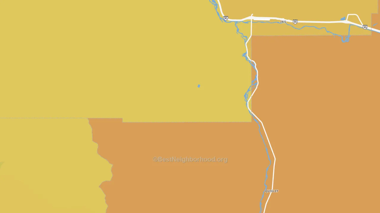 Map of the best neighborhoods in the Turah area, with better matches in green and worse matches in red